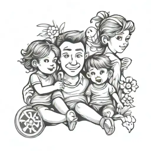 family, children, father, card, number 5 tattoo design idea