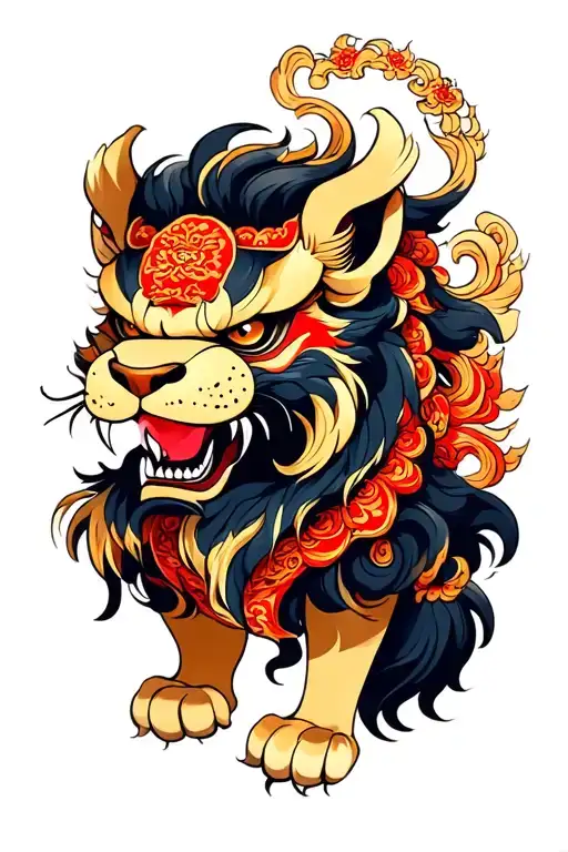 a chinese foo dog tattoo but in the likeness of Scar from The Lion.  tattoo design idea