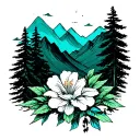 teal azalea with black mountains  tattoo design idea