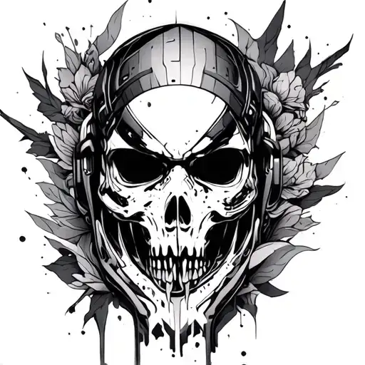 Create a tattoo sketch, dark and light theme, cyberpunk sleeve tattoo design idea