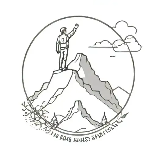 A minimalist tattoo of a motivational speaker standing on top of a mountain with a growth mindset quote tattoo design idea