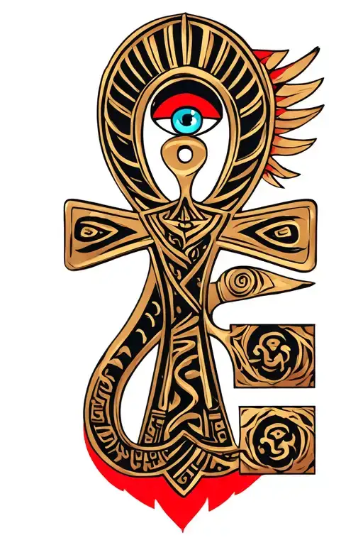 ankh symbol with the eye of Horus on top of the bottom line in red tattoo design idea