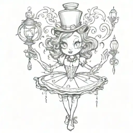 alice in wonderland tim burton style lumiere tattoo design idea