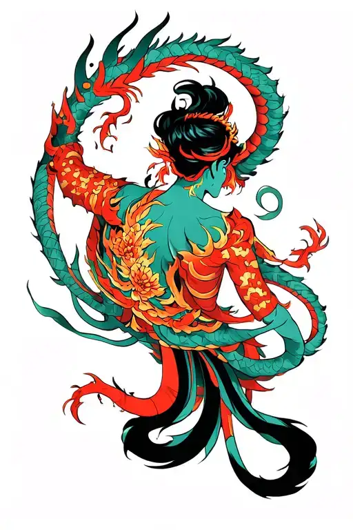 Make me a Djinn ifrit style back tattoo in traditional Japanese style tattoo design idea