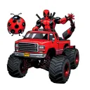 monster truck with Deadpool a ladybug and a dalia tattoo design idea
