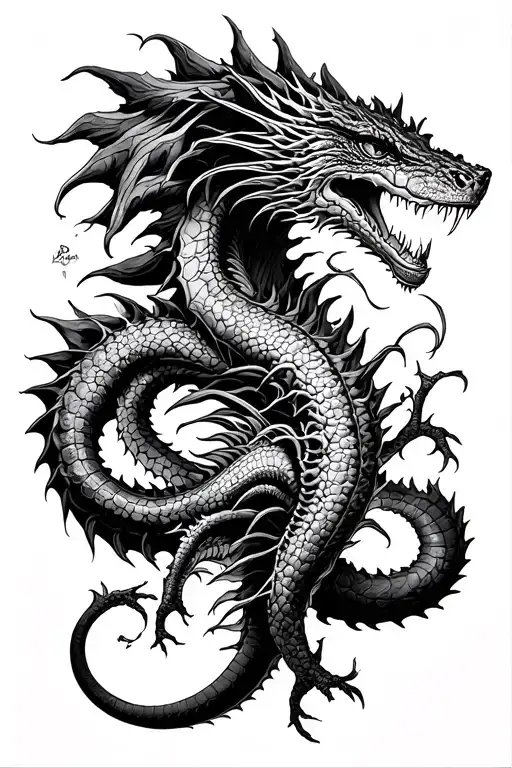 A basilisk, hydra, and a leviathan, 3 figures tattoo design idea