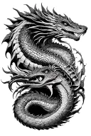 A basilisk, hydra, and a leviathan, 3 figures tattoo design idea