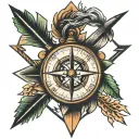 arrows and compass intertwined tattoo design idea