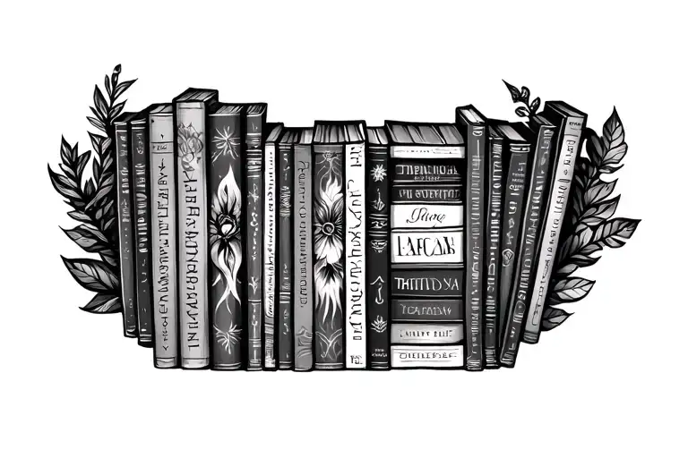 Bookshelf filled with magical tattoo design idea