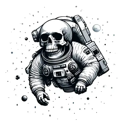 skull Astronaut floating in space themed tattoo tattoo design idea