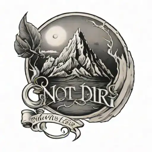 mountain peak encircled by the one ring from LOTR with the words "not all who wander are lost" tattoo design idea