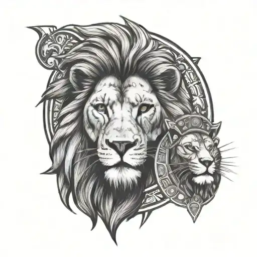 Lion next to Roman soldier with maltese cross and sun rays tattoo design idea