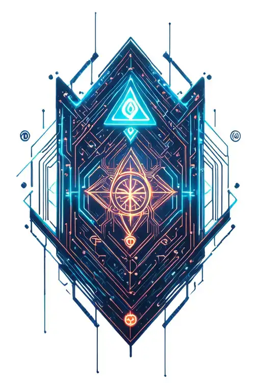 neon circuitry and futuristic geometry, othala rune tattoo design idea