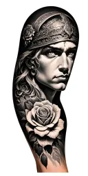 Saint Florian realistic upper arm eye with roses fore arm tattoo design idea