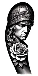 Saint Florian realistic upper arm eye with roses fore arm tattoo design idea