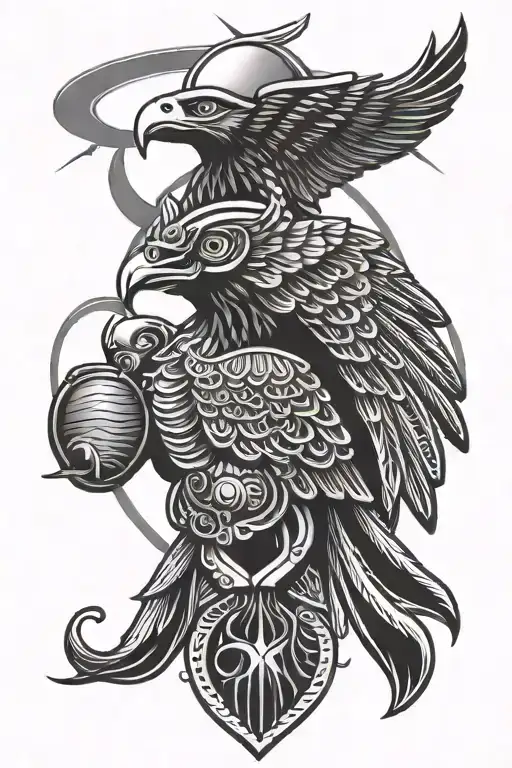 Egypt god Horus F16 Falcon flying towards the sun aries tattoo design idea