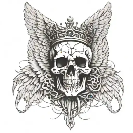 skull with angel wings and crown barbed wire, birds , masculine, filler tattoo tattoo design idea