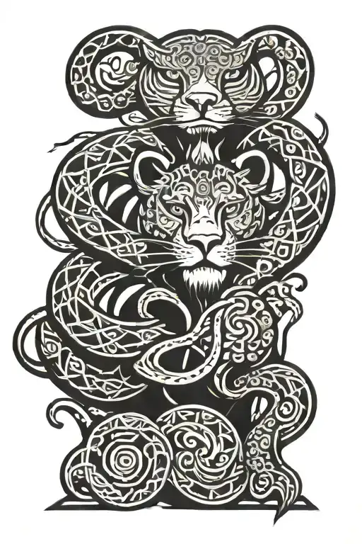 Tribal  Leo and Snake with aztec design  tattoo design idea
