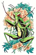 traditional Japanese praying mantis tattoo design idea