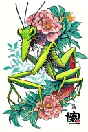 traditional Japanese praying mantis tattoo design idea