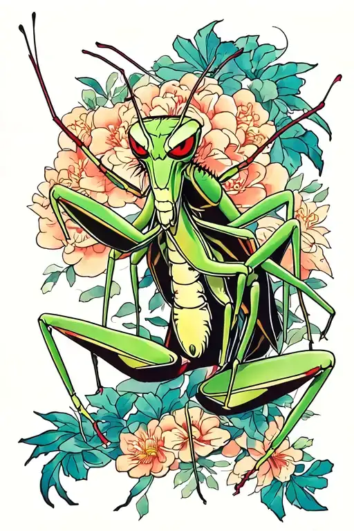 traditional Japanese praying mantis tattoo design idea