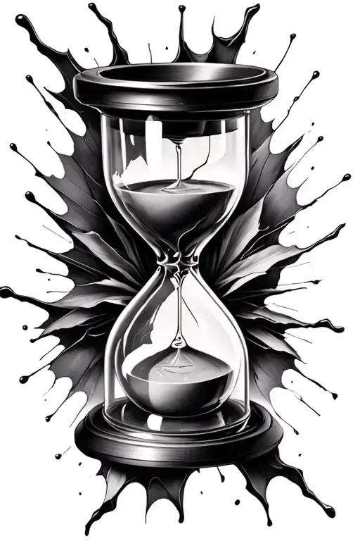 black & white broken hourglass tattoo design idea