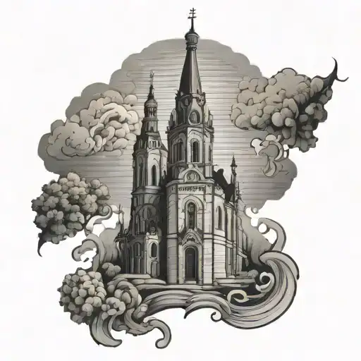 Hungary the Danube bend church Nagymaros tattoo design idea