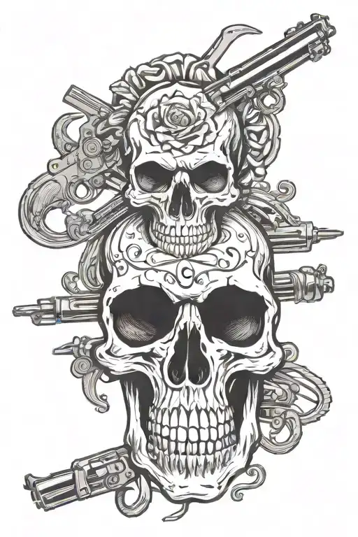 Skull and Guns tattoo design idea