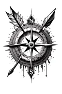 broken compass and arrow design tattoo design idea