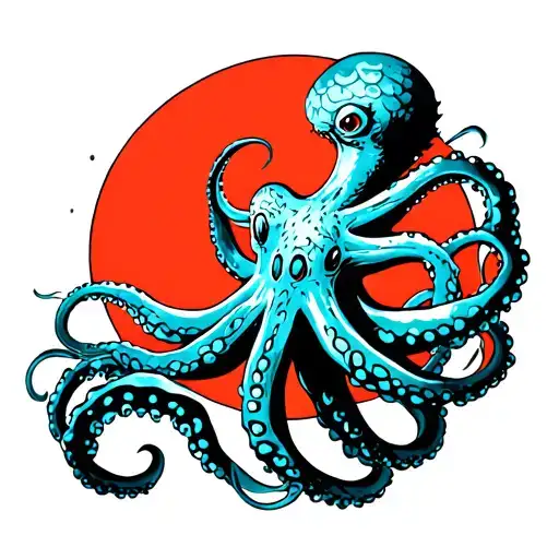octopus with rising sun skin acting as Atlas fighting off liars tattoo design idea