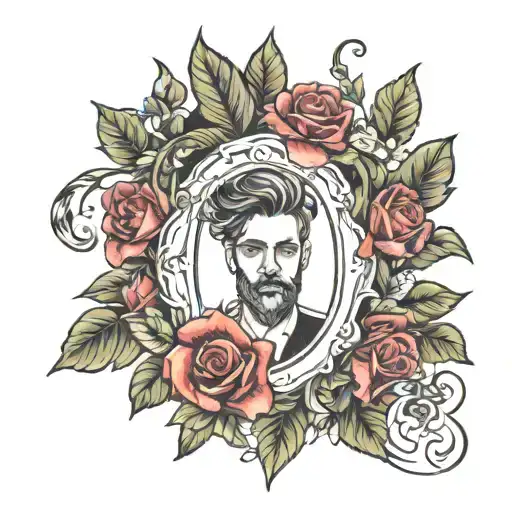 masculine floral tattoo with picture frames within flowers  tattoo design idea