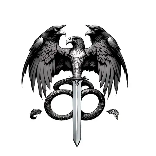 snake eagle and sword tattoo design idea
