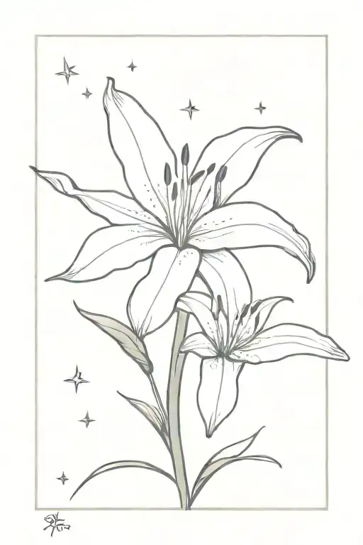 Lily flower with a firefly looking at the star tattoo design idea