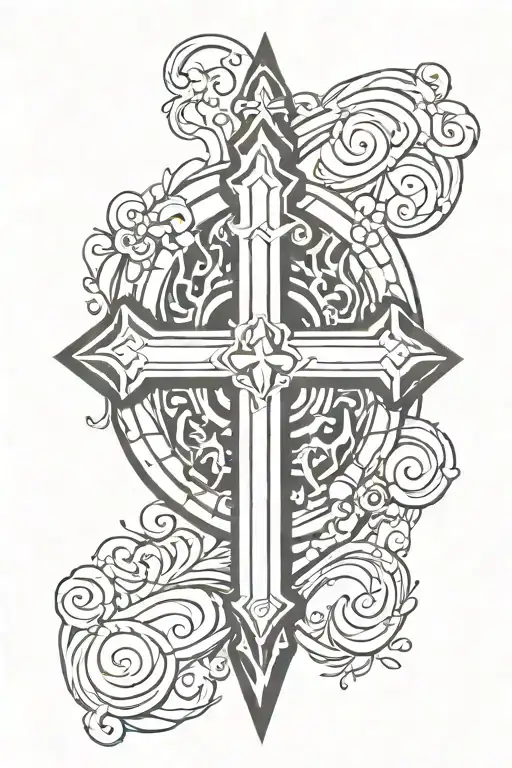 cross inside shield tattoo design idea
