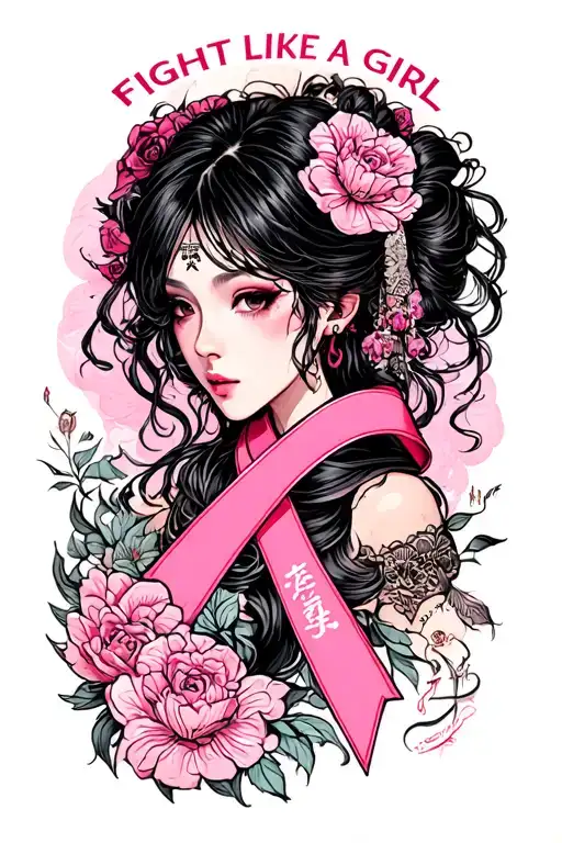"Fight like a girl" pink ribbon tattoo design idea