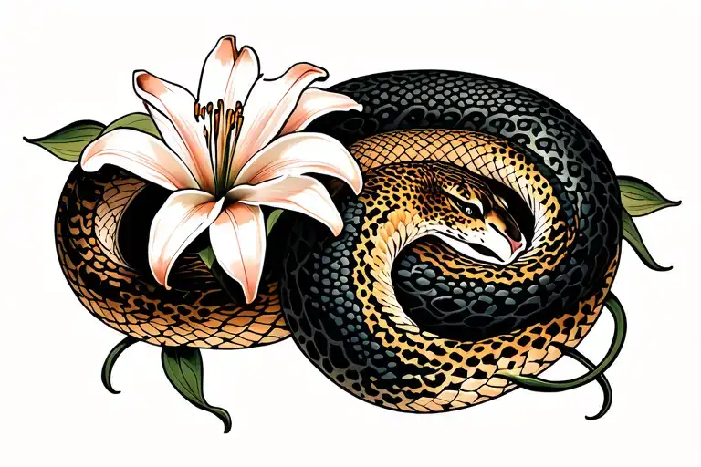 Lily flower , Japanese snake , Buddha , cheetah print tattoo design idea