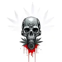 composition,robot skull with gas mask,marijuana leaves in the background,dripping blood tattoo design idea