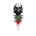 composition,robot skull with gas mask,marijuana leaves in the background,dripping blood tattoo design idea