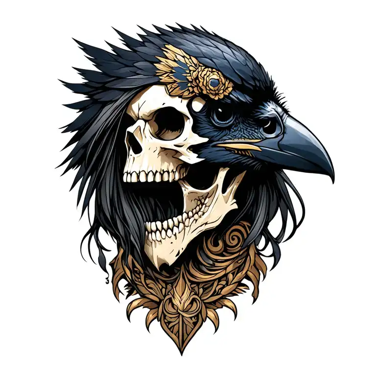 valkyrie portrait with raven skull tattoo design idea