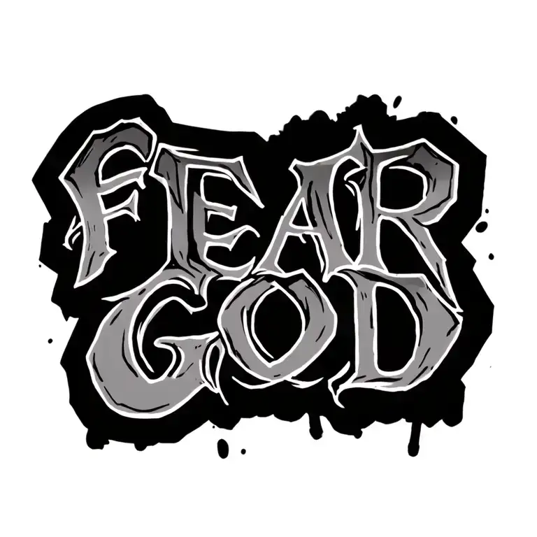 word only fear god in Chicano lettering style letters across the chest, and in the background a shadowed Crus tattoo design idea