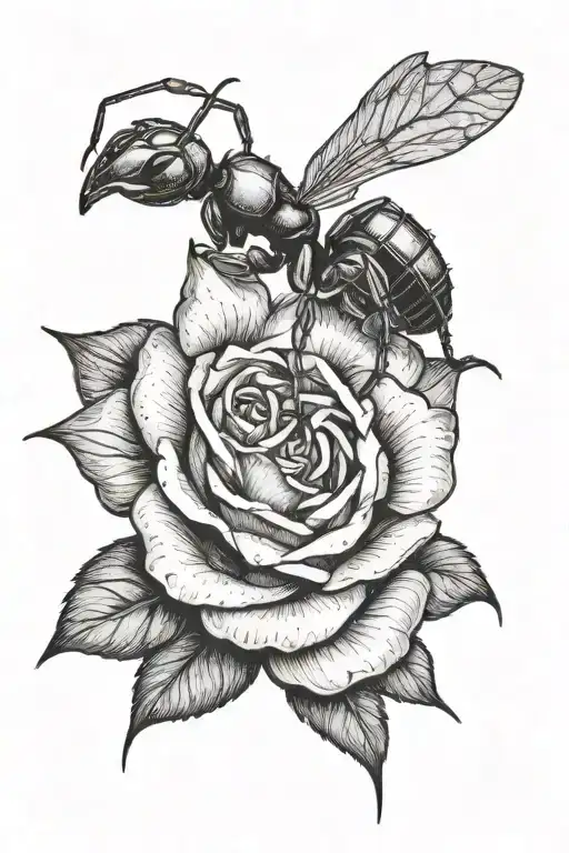 single ant coming out of a rose tattoo design idea