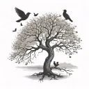 simple tree with 3 birds flying around it tattoo design idea