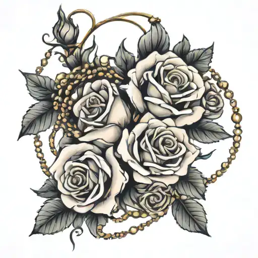 roses with rosaries tattoo design idea