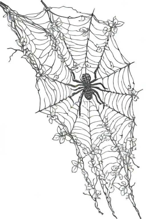 beautiful spider web enthralled within vines and lilys  no spider in the web  tattoo design idea