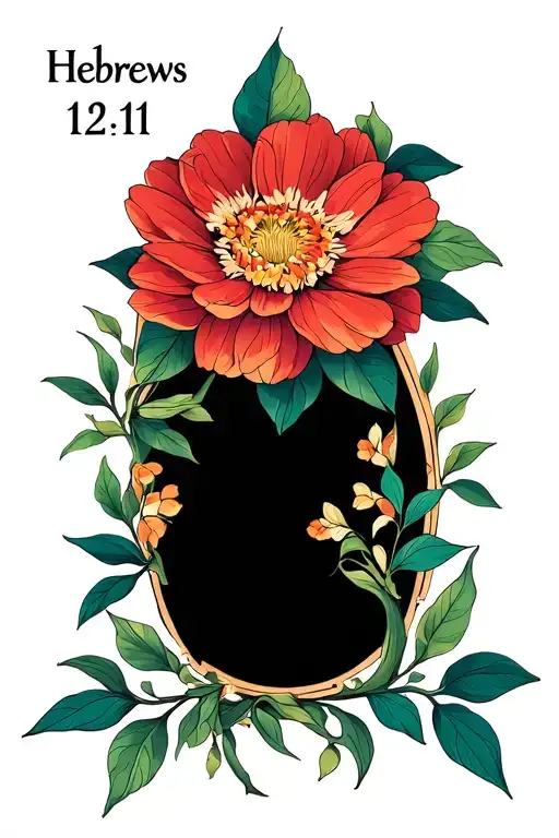 "Hebrews 12:11 NIV" cross intertwined hawiian flower growing tattoo design idea