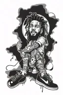Music leg sleeve featuring j cole, kendrick lamar, tyler the creator and travis scott tattoo design idea