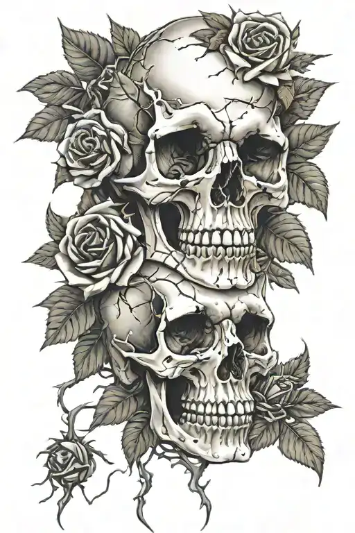 skull and roses with thorns tattoo design idea