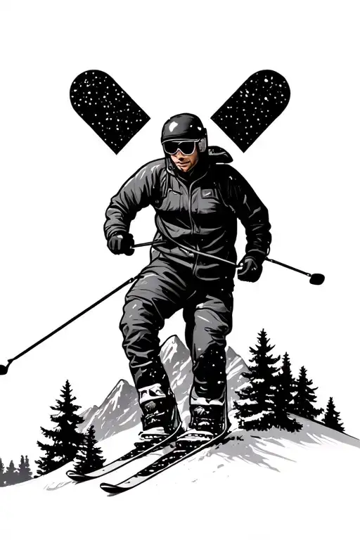 mountain range with trees skiing snow tattoo design idea