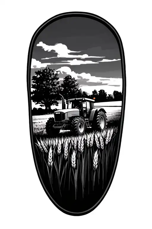 John Deere emblem a barn trees and wheat tattoo design idea