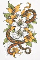 Lilly on fire and snake wrapped around arm and wrist tattoo tattoo design idea